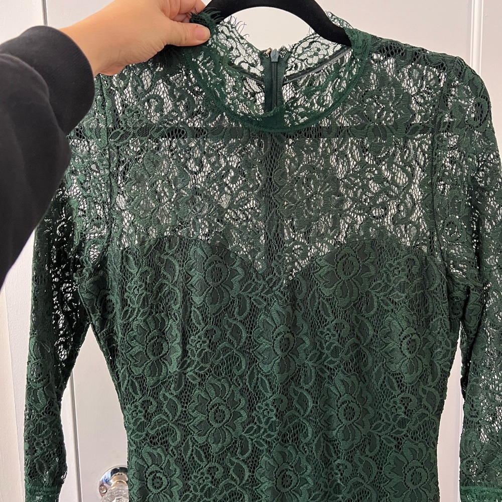Green lace maxi dress, size Large, 3/4 sleeves, wedding guest dress